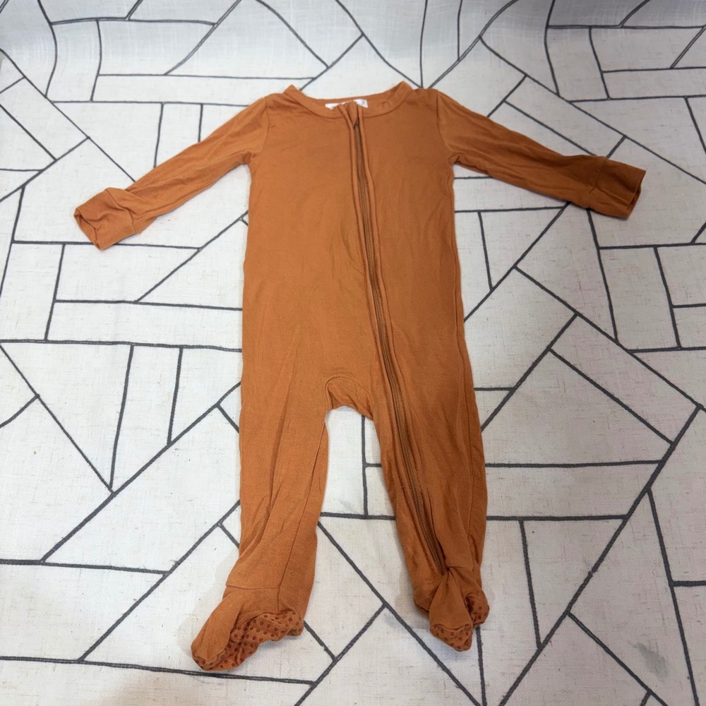 Emily and Oliver Bamboo Sleeper‎ 3-6M Orange Two-Way Zip Footie Romper